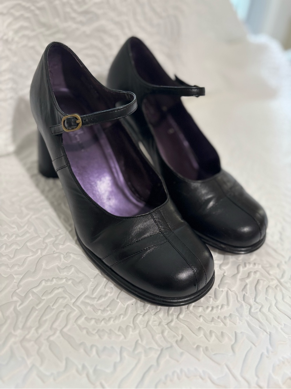 Vintage CHINESE LAUNDRY leather MARY JANE heels retro BLACK size 8.5 8 1/2